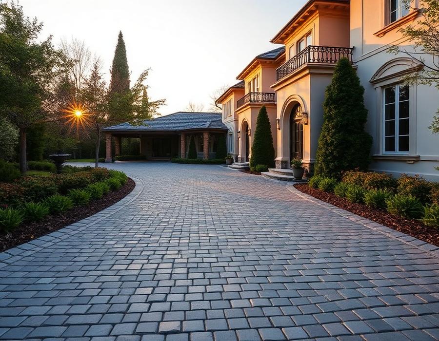 Granite cobblestone villa driveway