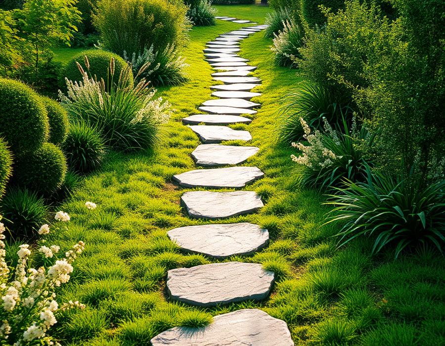 Granite stepping stone garden pathway