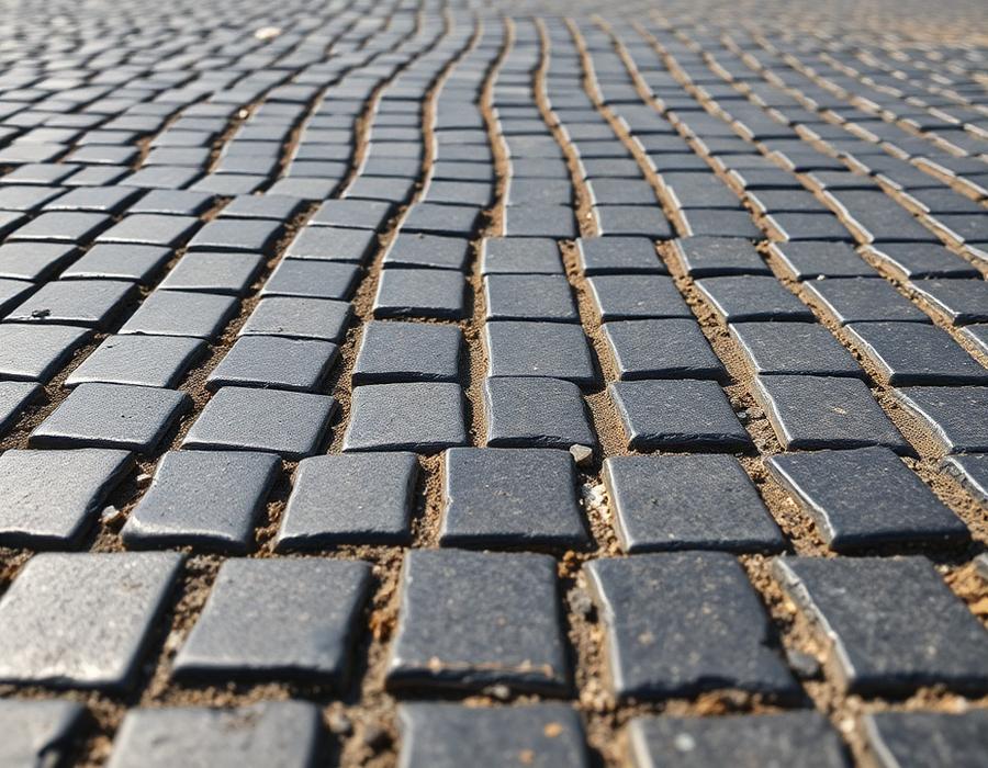 Granite cobblestones laid in a paving pattern