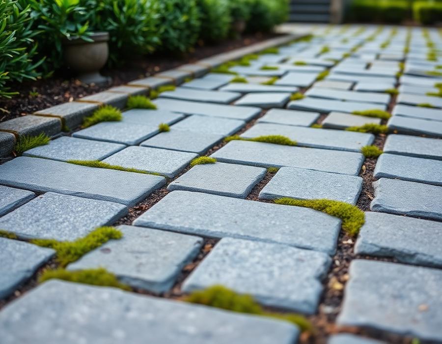 Grey granite cobblestones forming a garden pathway