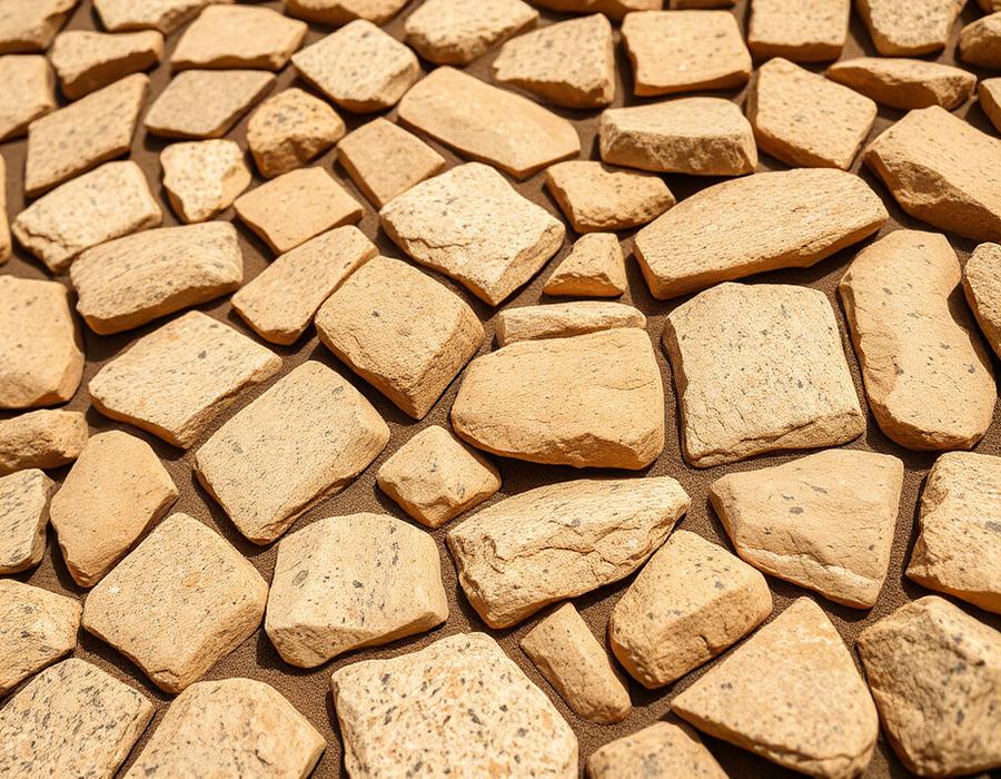 Yellow-beige granite cobblestones in a rustic paving layout