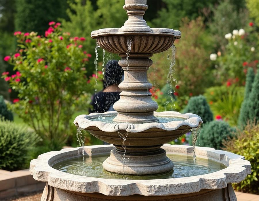 Carved granite garden fountain