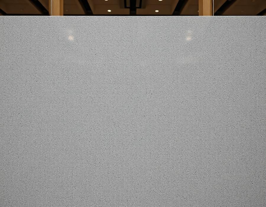 Polished granite slab standing in a showroom